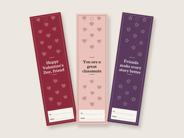 Valentine's Day bookmarks: 8 designs, color and ink saver