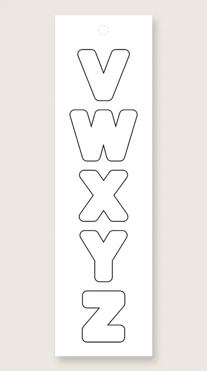 Bubble letter bookmark V to Z