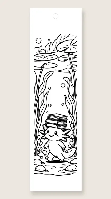 Axolotl carries storybooks: coloring bookmark