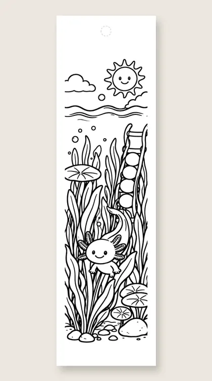 Axolotl swimming up: axolotl coloring bookmark