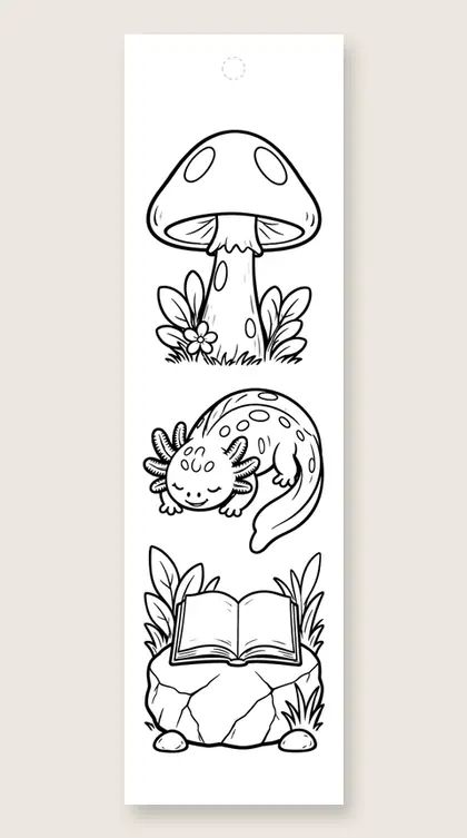 Cozy axolotl story time: axolotl coloring bookmark