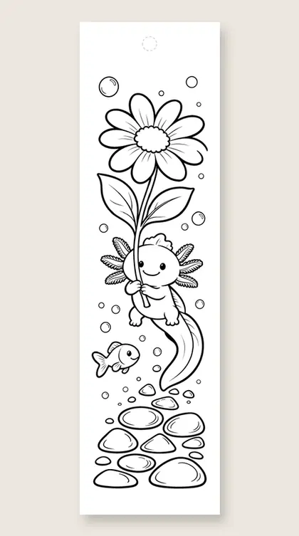 Axolotl with a flower: axolotl coloring bookmark