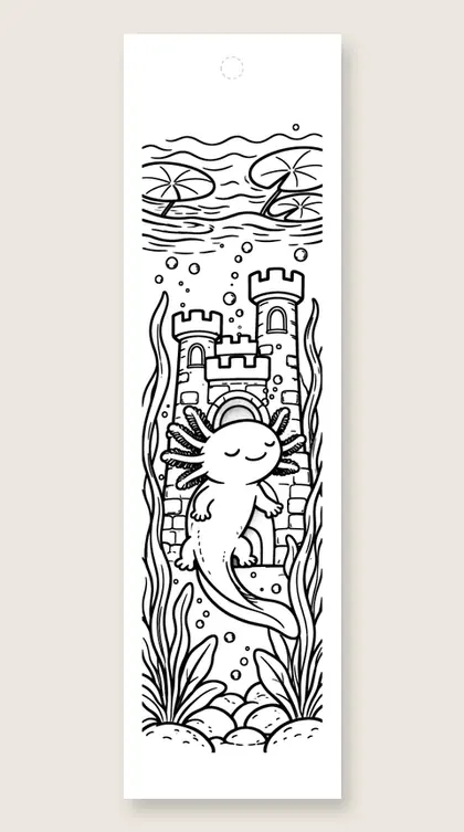 Axolotl at the castle: axolotl coloring bookmark