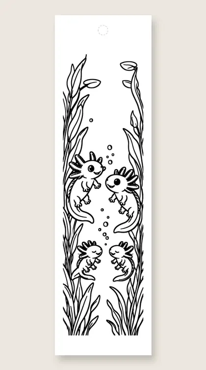 Axolotl family of four: axolotl coloring bookmark
