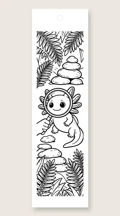 Little axolotl explorer today: axolotl coloring bookmark