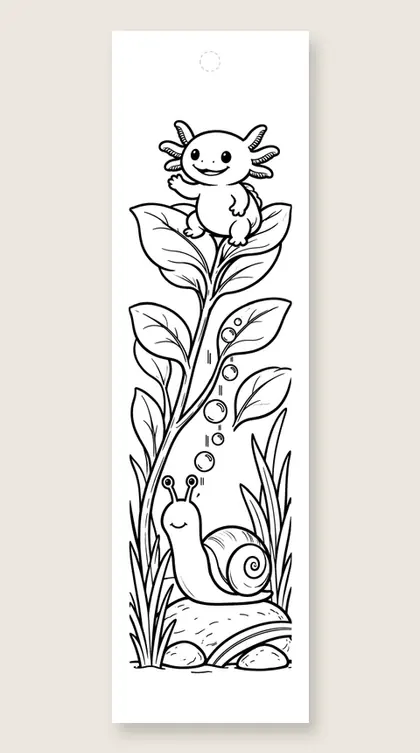 Axolotl waves from the top: axolotl coloring bookmark