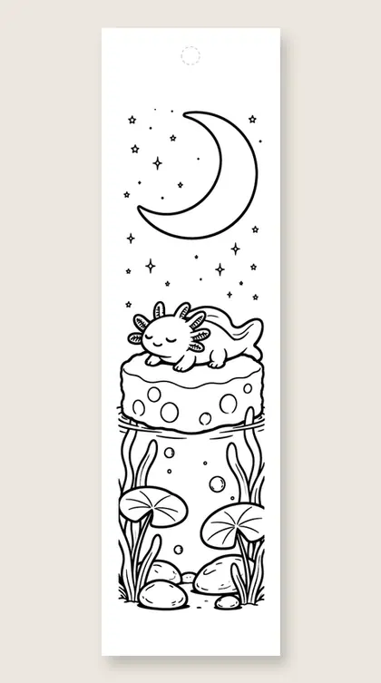 Axolotl at bedtime: axolotl coloring bookmark
