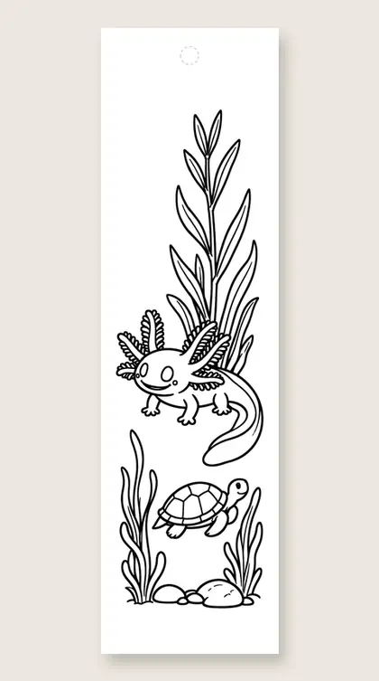 Axolotl stretches its gills: axolotl coloring bookmark