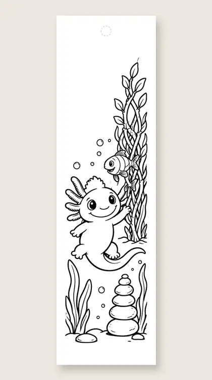 Axolotl helps a friend: axolotl coloring bookmark