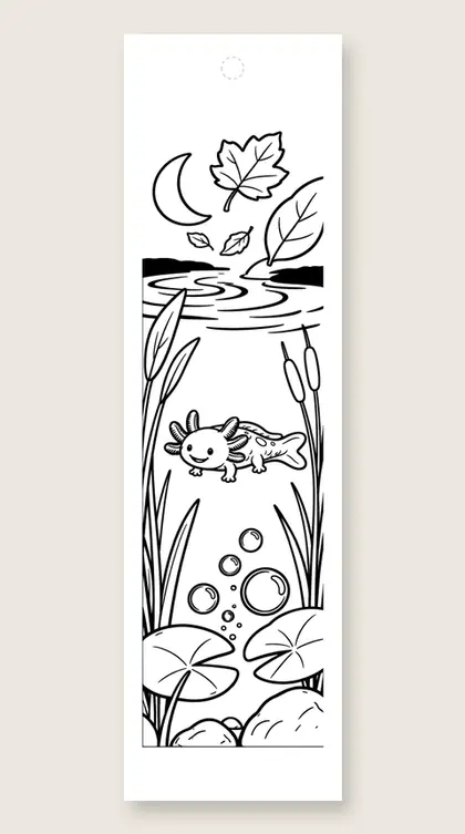 Autumn pond axolotl: axolotl coloring bookmark