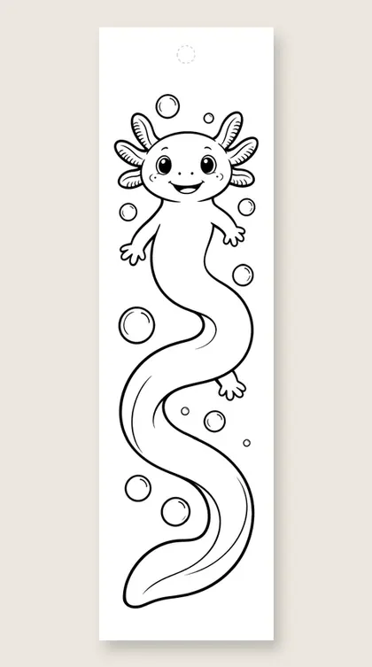 Long curly axolotl: axolotl coloring bookmark