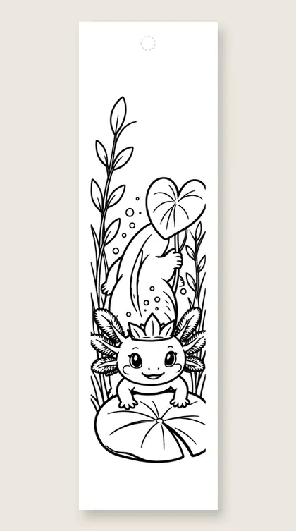 Leaf crown axolotl: axolotl coloring bookmark