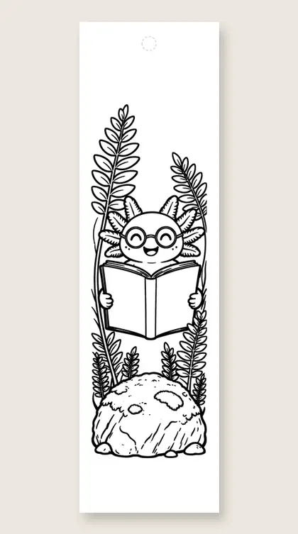 Bookworm axolotl with glasses: coloring bookmark