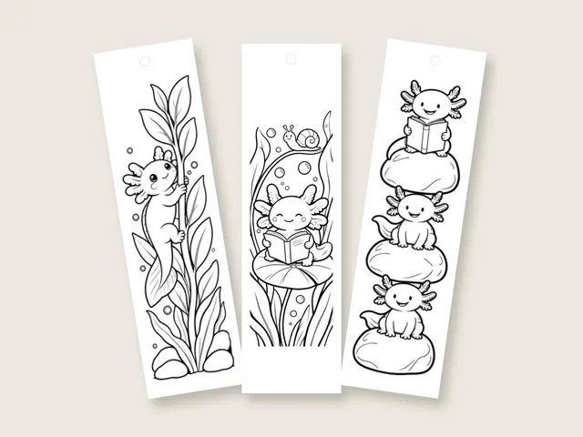 Axolotl coloring bookmarks and coloring pages