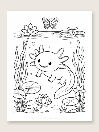 Axolotl water garden: axolotl coloring page