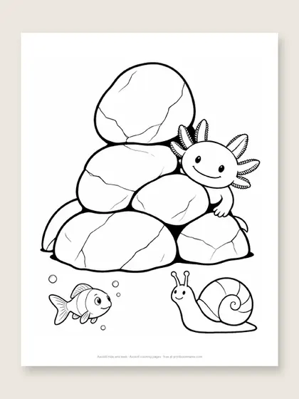 Axolotl hide and seek: axolotl coloring page