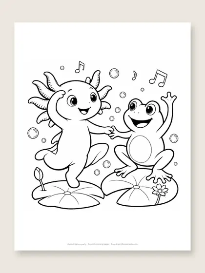 Axolotl dance party: axolotl coloring page