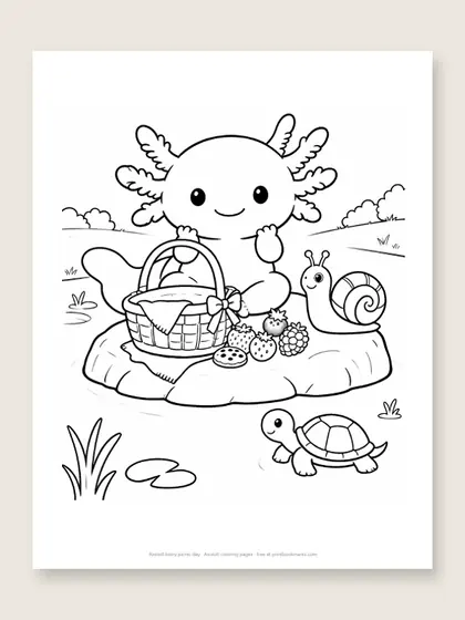 Axolotl berry picnic day: axolotl coloring page