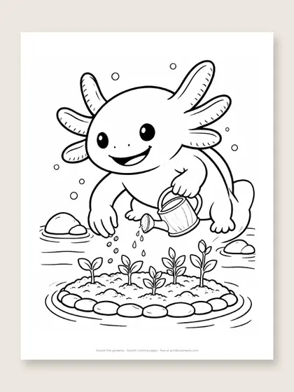 Axolotl the gardener: axolotl coloring page