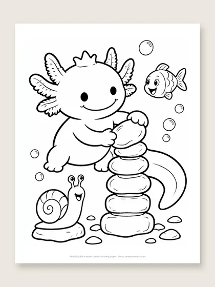 Axolotl builds a tower: axolotl coloring page