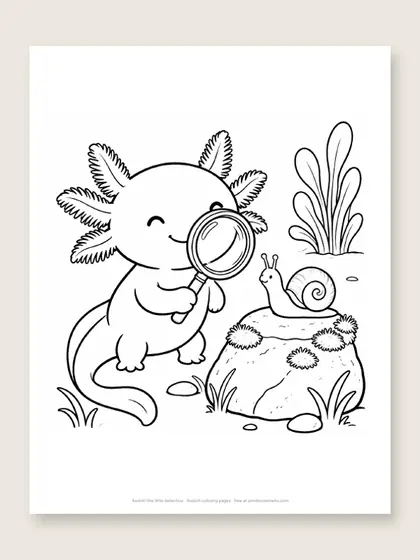 Axolotl the little detective: axolotl coloring page