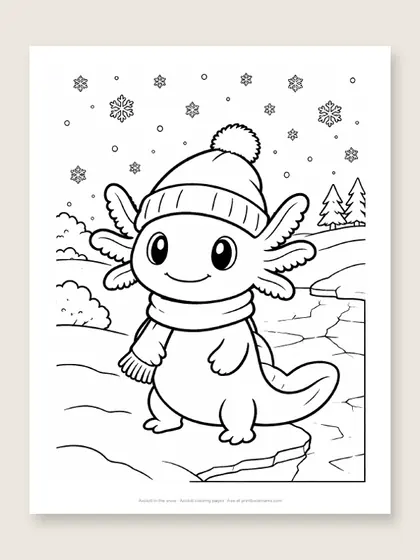 Axolotl in the snow: axolotl coloring page
