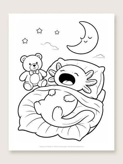 Sleepy axolotl bedtime: axolotl coloring page