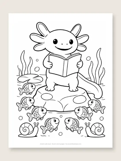 Axolotl reads aloud: axolotl coloring page