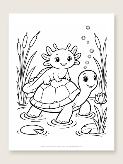 Axolotl turtle ride: axolotl coloring page