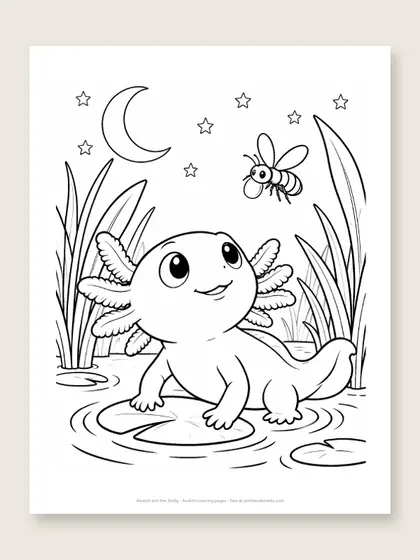 Axolotl and the firefly: axolotl coloring page