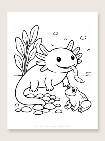 Axolotl snack time: axolotl coloring page