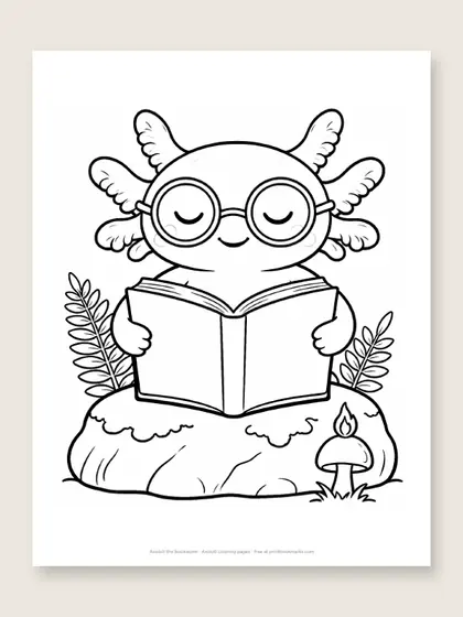 Axolotl the bookworm: axolotl coloring page