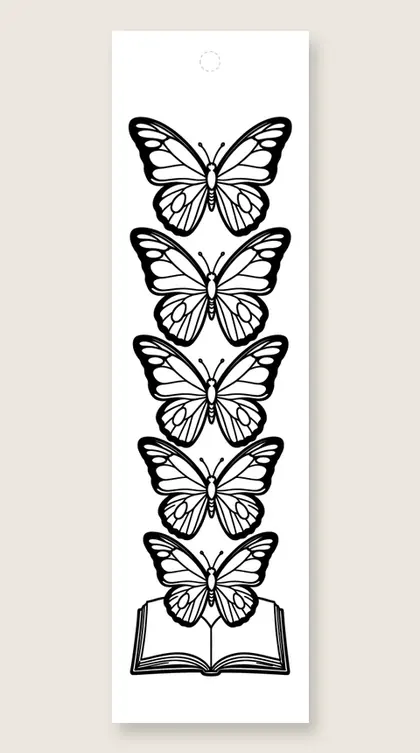 Butterflies rising from a book: coloring bookmark
