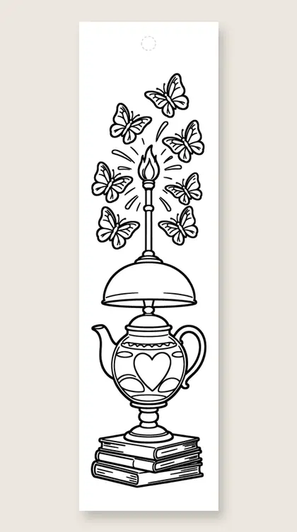 Butterflies around a reading lamp: butterfly coloring bookmark