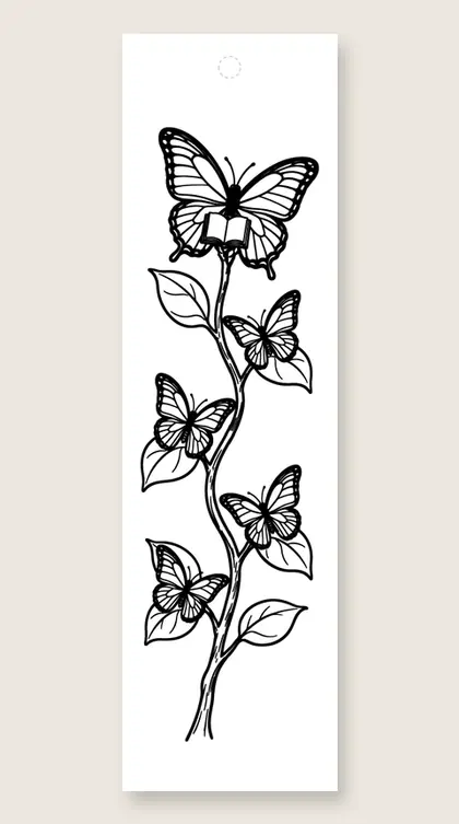 Butterfly branch of stories: butterfly coloring bookmark