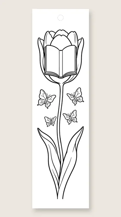 Tulip with a book: butterfly coloring bookmark