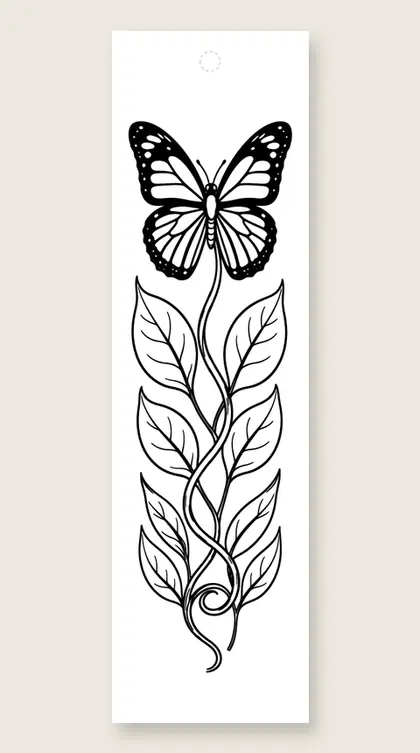 Giant monarch on a stem: butterfly coloring bookmark