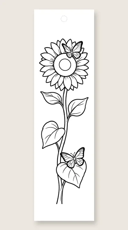 Sunflower and butterflies: butterfly coloring bookmark
