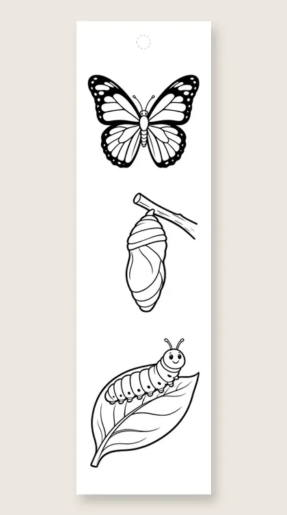 Caterpillar to butterfly: coloring bookmark