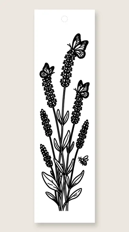 Butterflies on lavender: butterfly coloring bookmark