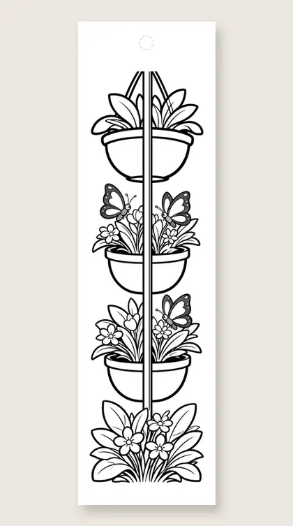 Flower pot butterfly tower: butterfly coloring bookmark