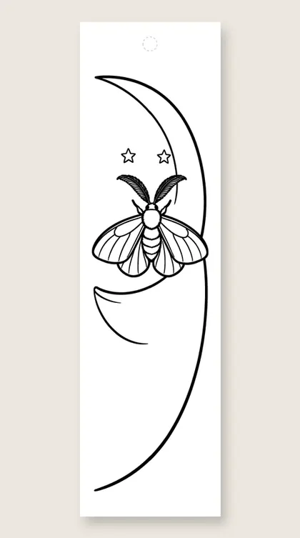 Moth on the moon: butterfly coloring bookmark