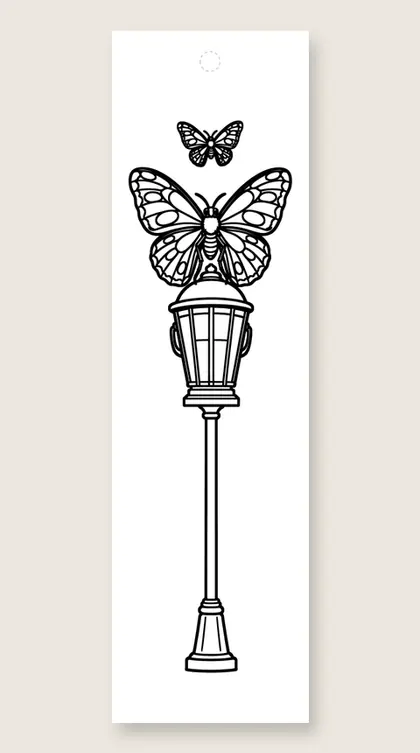 Moths around a lantern: butterfly coloring bookmark