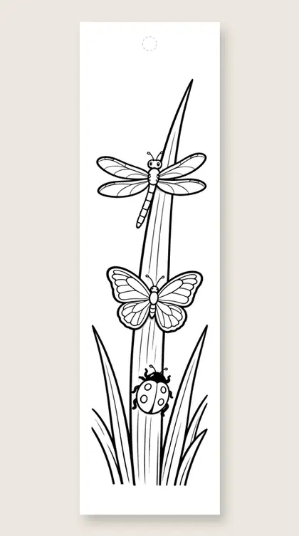 Garden friends on a blade: butterfly coloring bookmark
