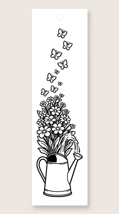 Watering the butterfly garden: butterfly coloring bookmark