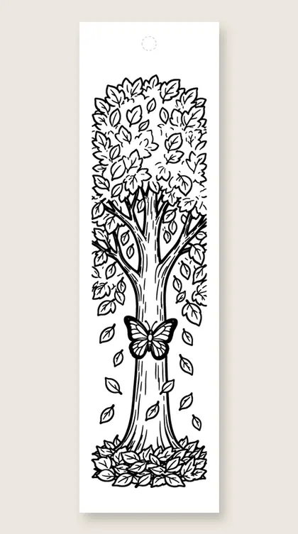 Autumn branch butterfly: butterfly coloring bookmark