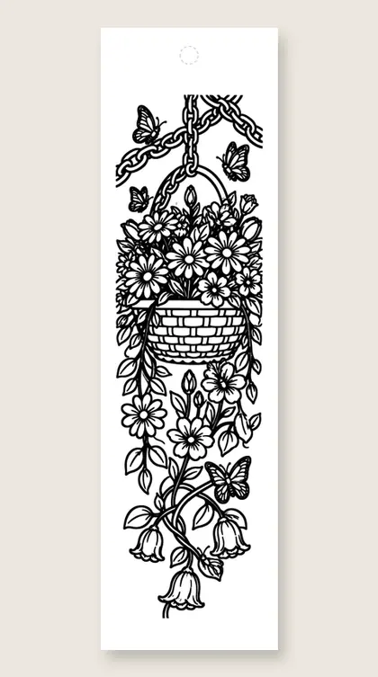 Basket of butterflies: butterfly coloring bookmark