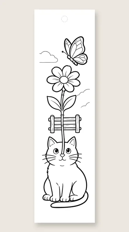 Cat watching a butterfly: butterfly coloring bookmark