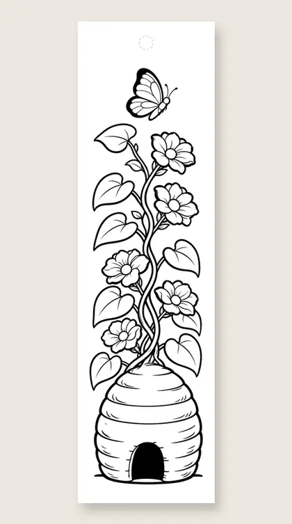 Butterfly and the beehive: butterfly coloring bookmark