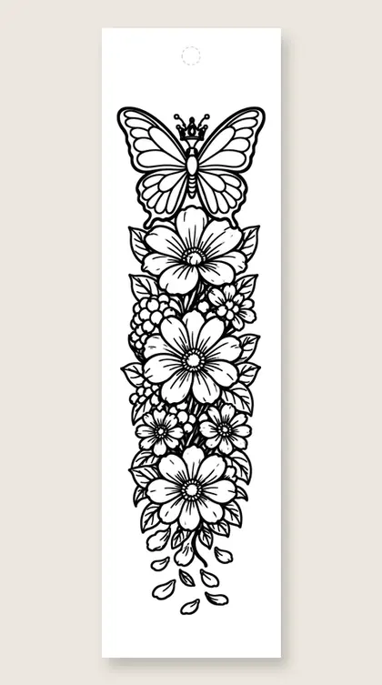 Butterfly queen of flowers: butterfly coloring bookmark